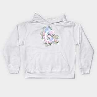 botanical monogram alphabet C hydrangea flowers Kids Hoodie